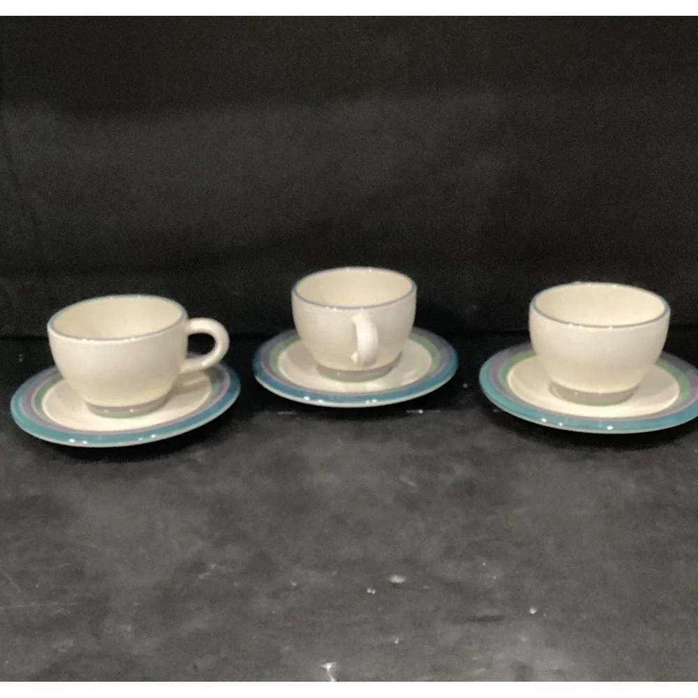 Pfaltzgraff‎ Mountain Shadow Teacup & Saucers, Set of 3, Vintage Tableware